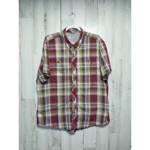 Eddie Bauer Travex Shirt Mens Extra Large White Maroon Plaid Hiking Lightweight